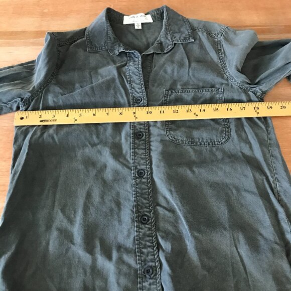 Rag & Bone Top Women S Blue Button Up Pocket Long Sleeve Hi Lo Hem Collared - Picture 7 of 13